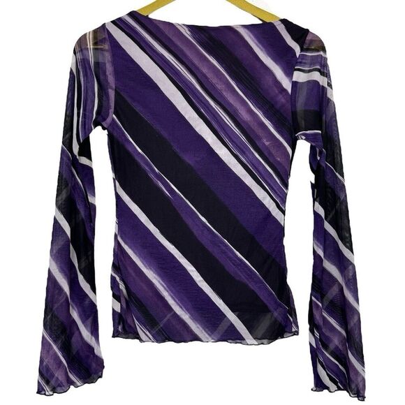 Wrapper Mesh Cowl Neck Top S Purple Flared Long Sleeve Fairy Grunge Goth Y2K - Picture 3 of 7